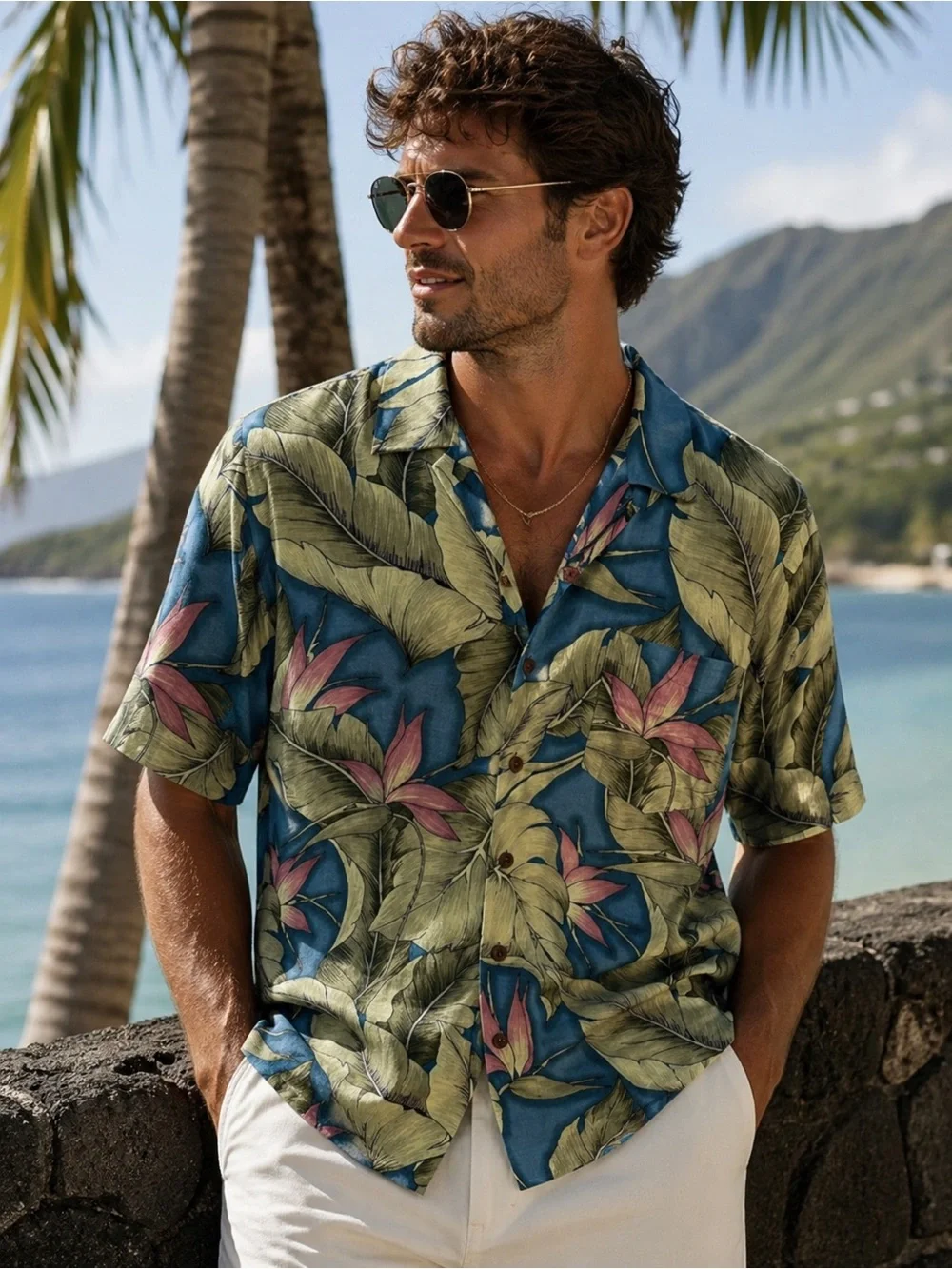 Bermuda Bay Silk Hawaiian Shirt Large - Picture 1 of 10
